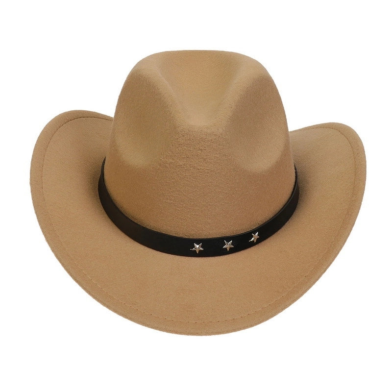 Tibetan Western Denim Top Hat Spring And Autumn New Jazz Hat Big Brim Five-pointed Star Belt Accessories Felt Hat For Men And Women