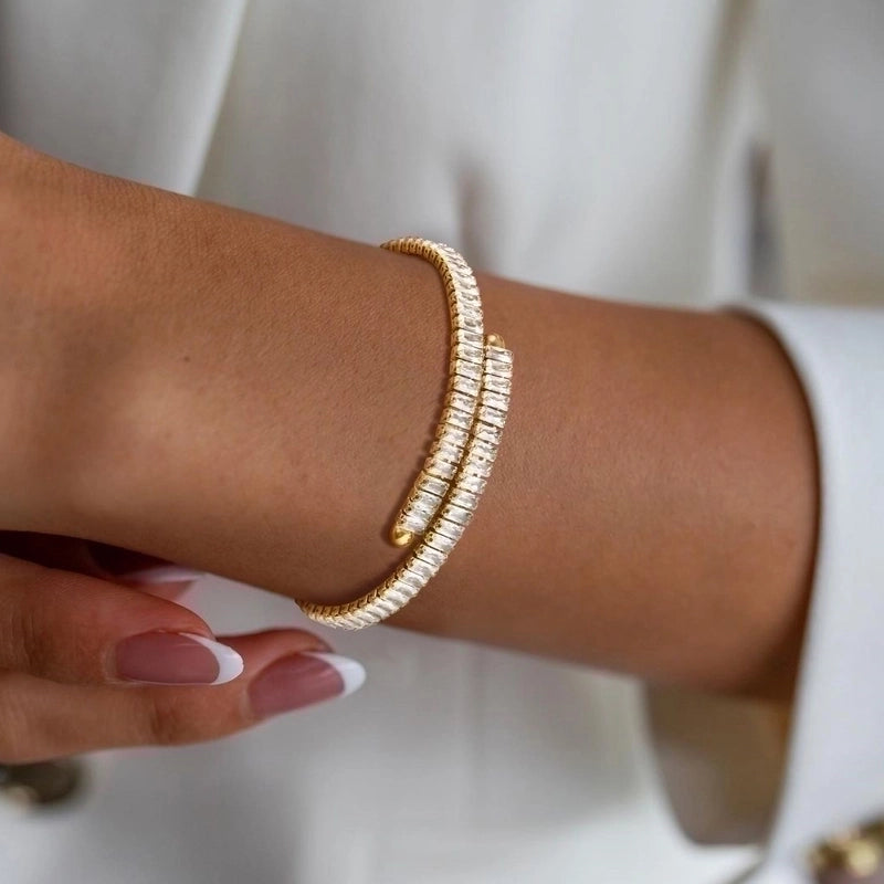 Vacation Geometric 201 Stainless Steel 18K Gold Plated Zircon Bangle In Bulk