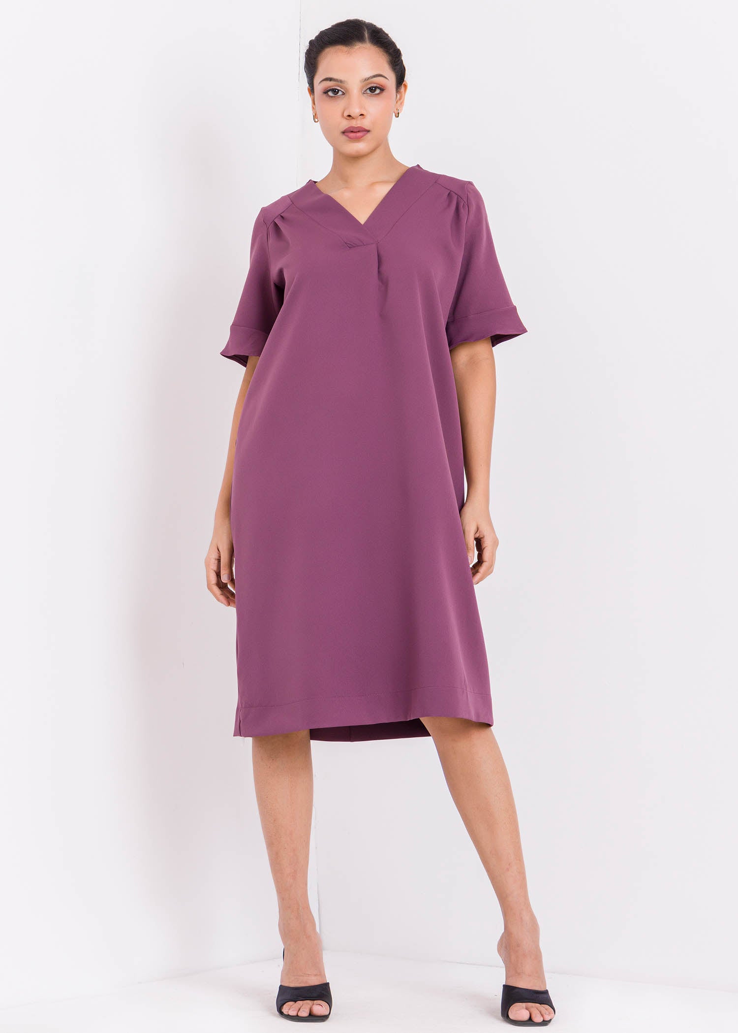 V Neck Dress With Flounce Sleeve