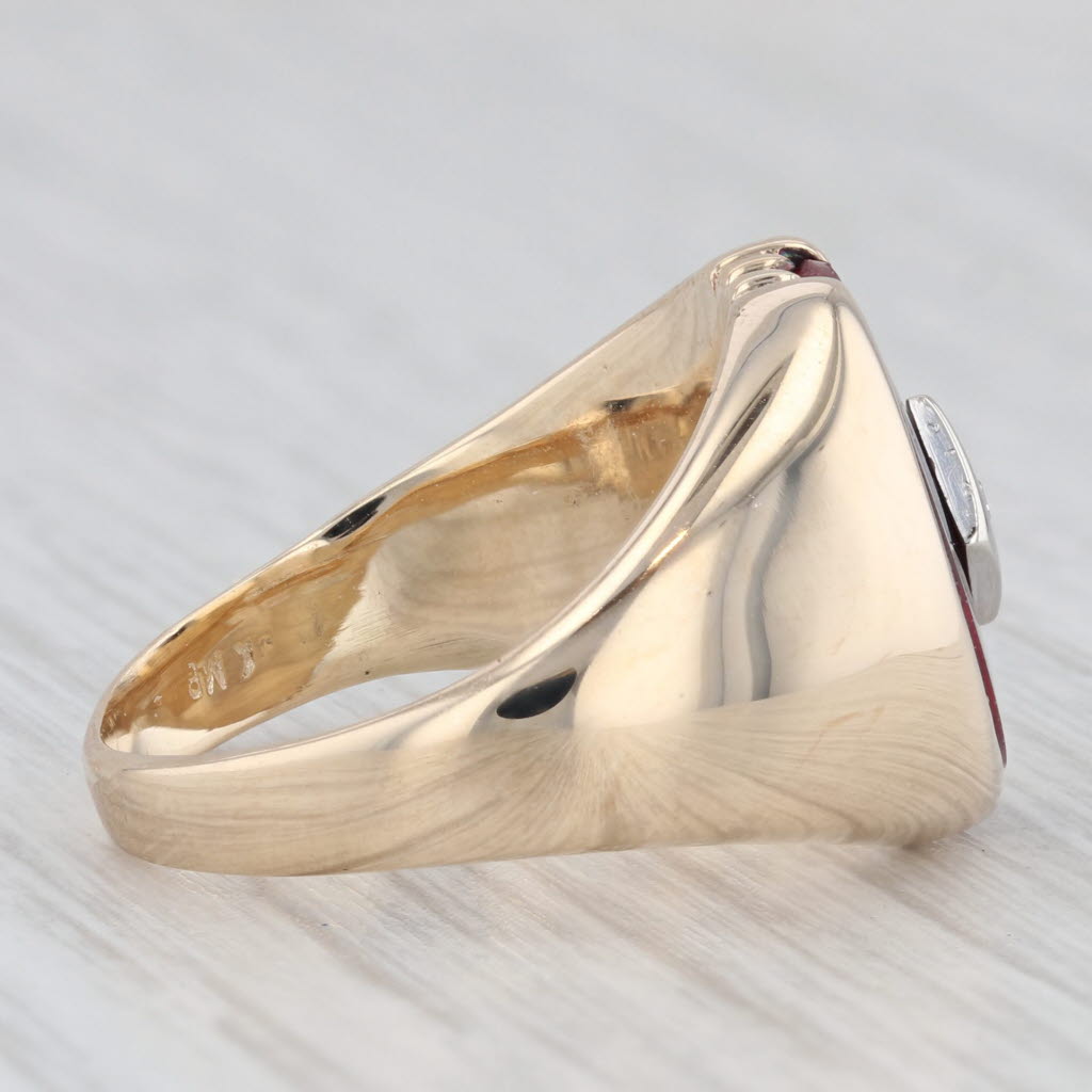 Vintage Lab Created Ruby Diamond Signet Ring 10k Yellow Gold Size 7.5