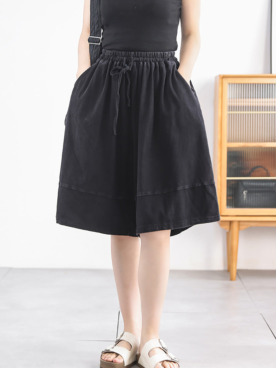 Women Summer Retro Pure Color Cotton Fifth Pants