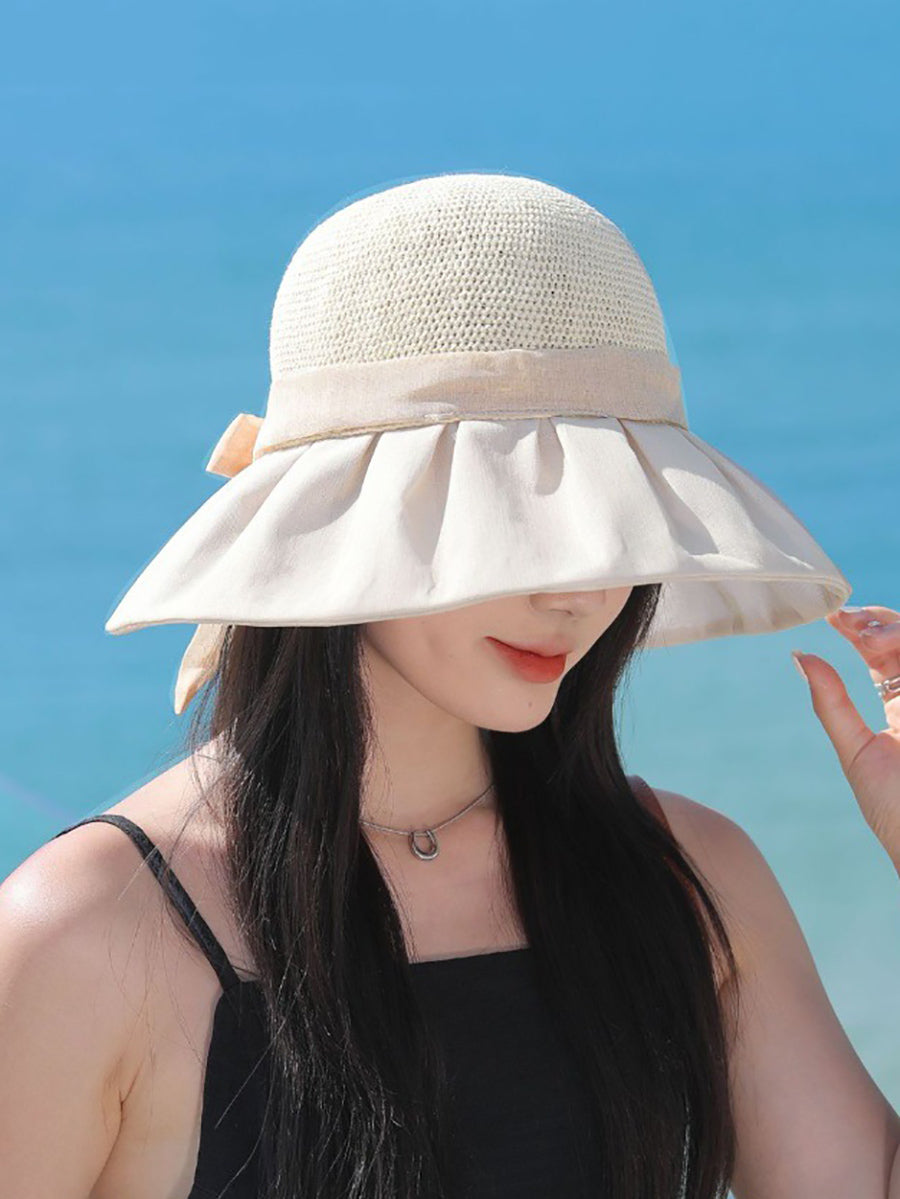 Women Casual Linen Straw Bowknot Sunproof Hat