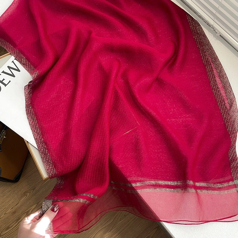 Women's Minimalist Solid Color Silk Fleece Silk Scarf