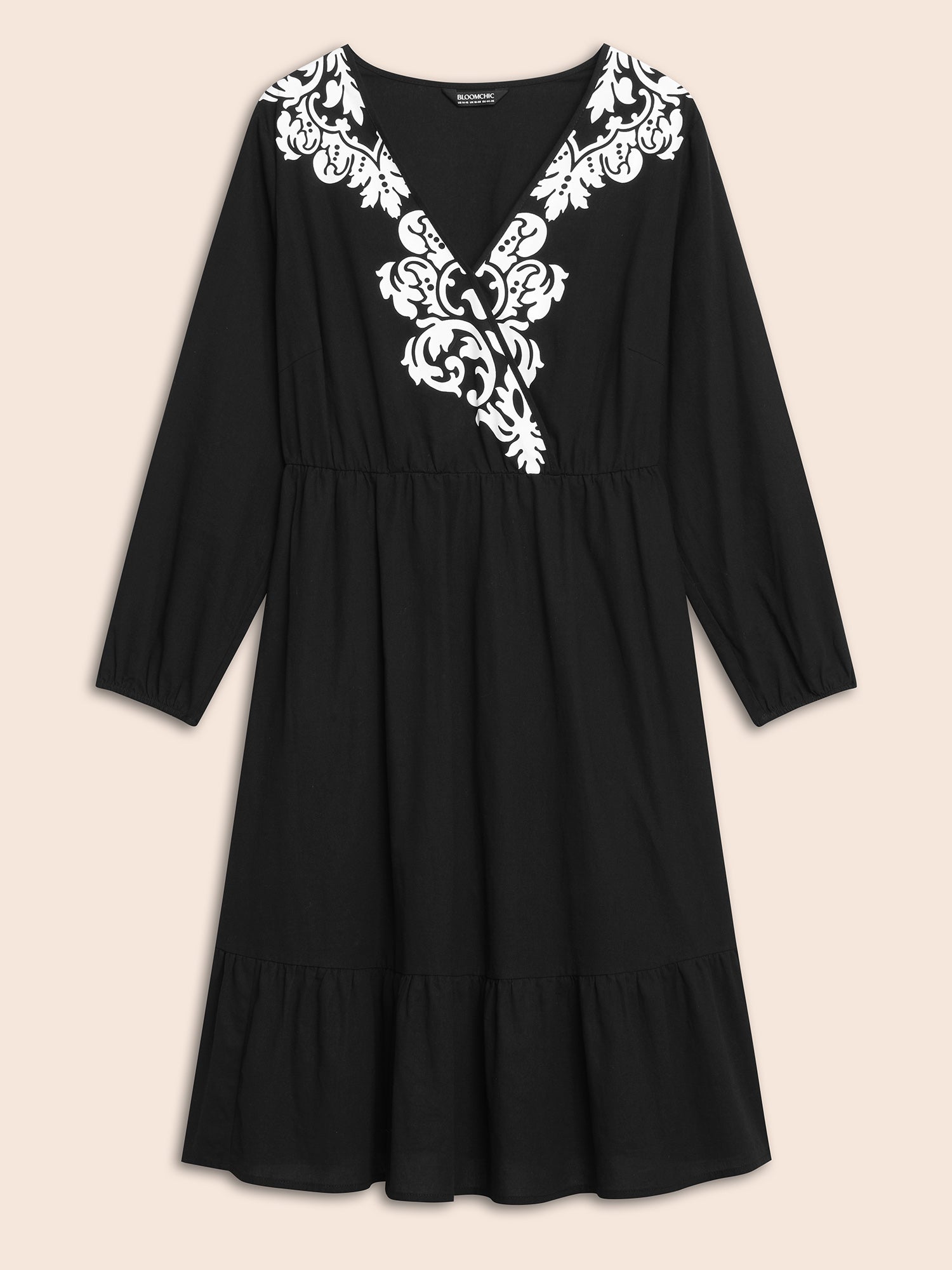 Boho Print Overlap Collar Midi Dress