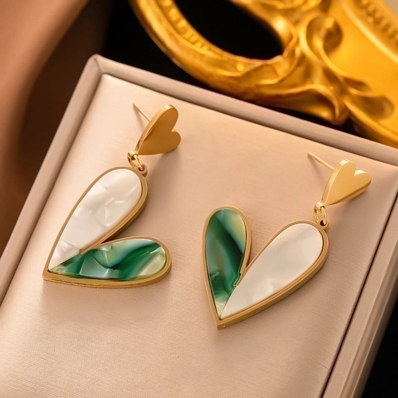 1 Pair Ethnic Style Geometric Plating Inlay 304 Stainless Steel Stone 18K Gold Plated Drop Earrings