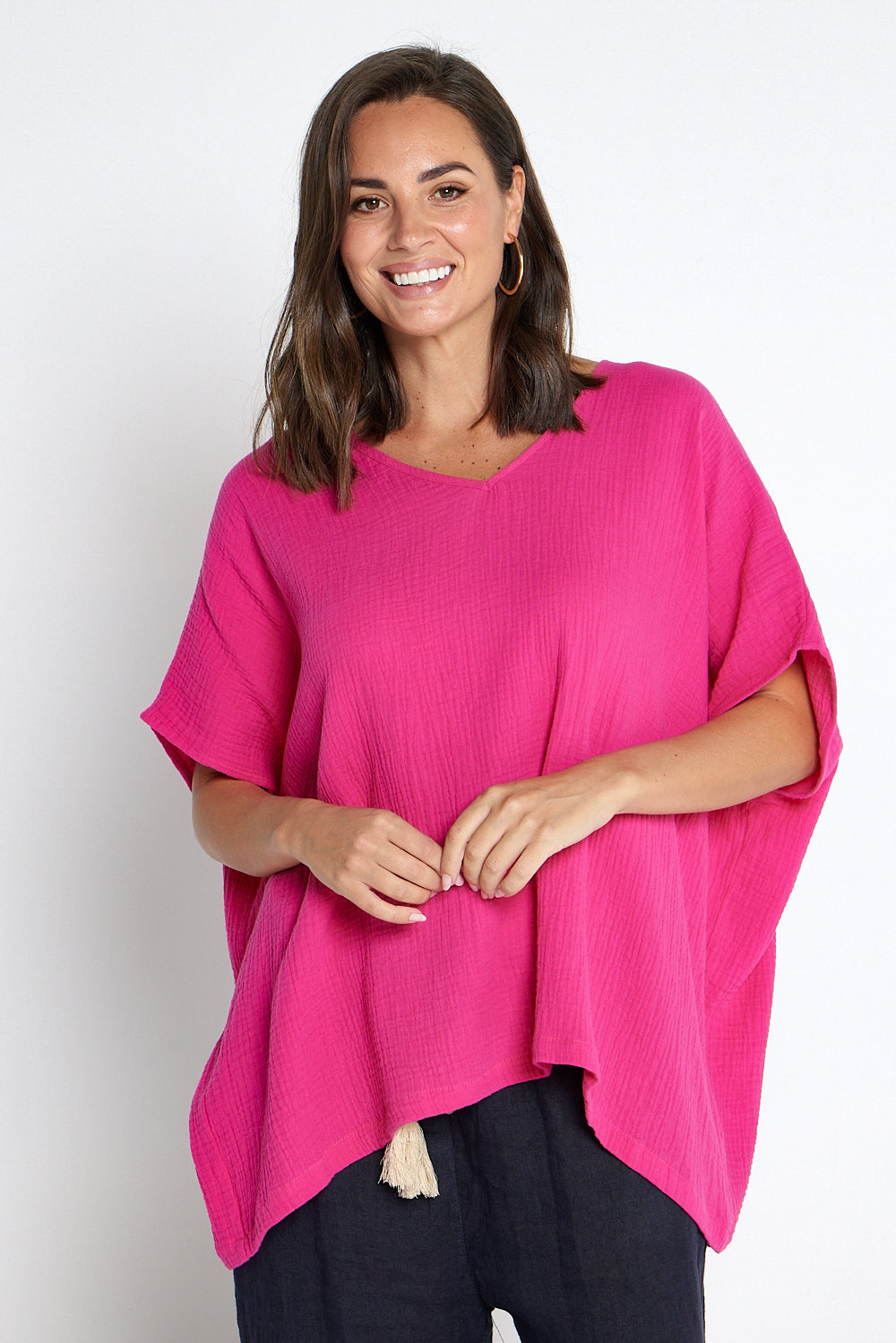 Fiji Cotton Muslin Top - Hot Pink