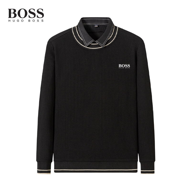 BOSS Men-s autumn and winter long-sleeved round neck warm shirt knitted pullover shirt