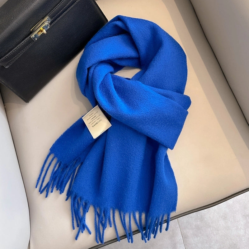 White Pure Wool Scarf Female Winter Student Warm Scarf New Versatile Tassel Narrow Scarf Couple