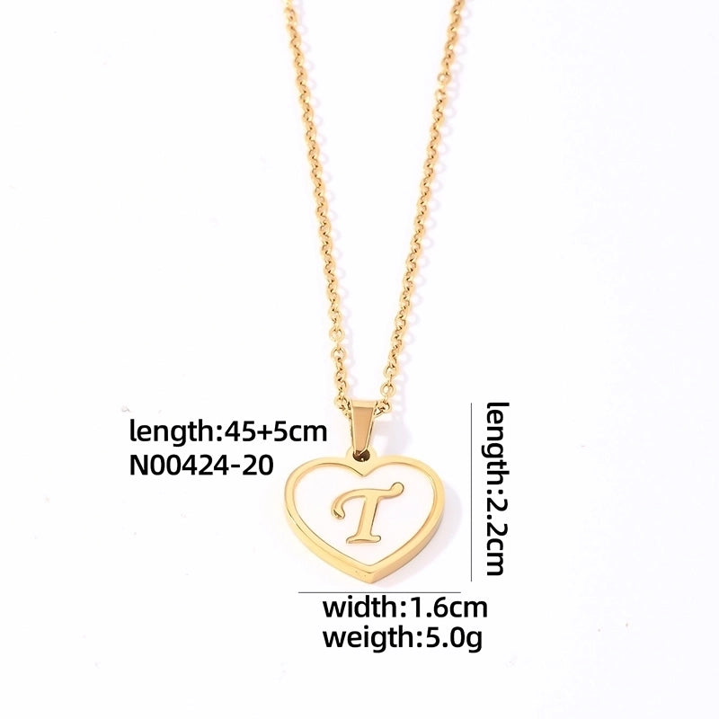 304 Stainless Steel Casual Minimalist Plating Inlay Letter Heart Shape Shell Pendant Necklace