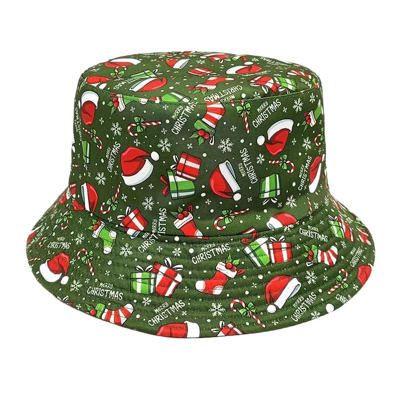Unisex Cute Printing Christmas Tree Snowman Curved Eaves Bucket Hat