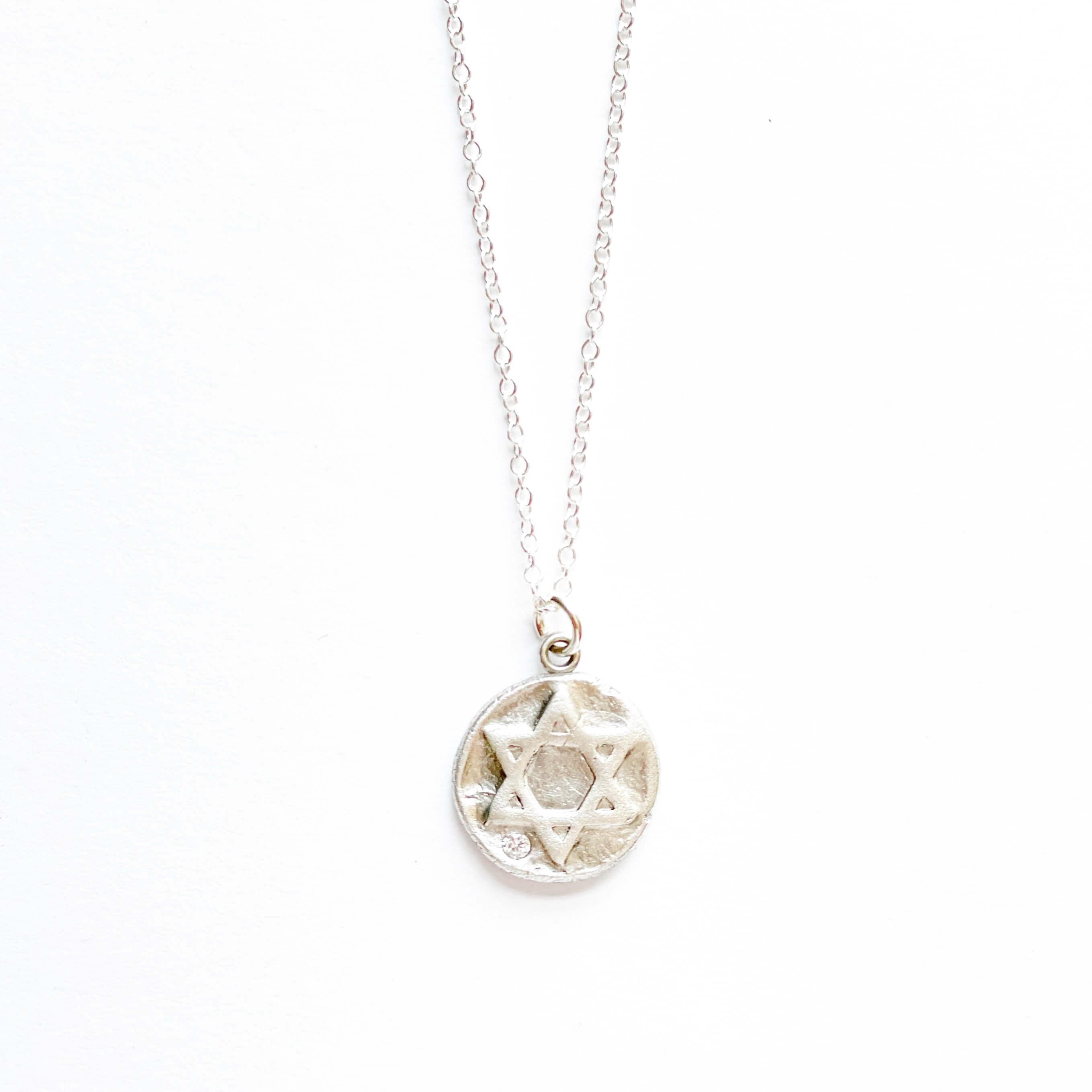 Rustic Star of David Silver Necklace with Crystal