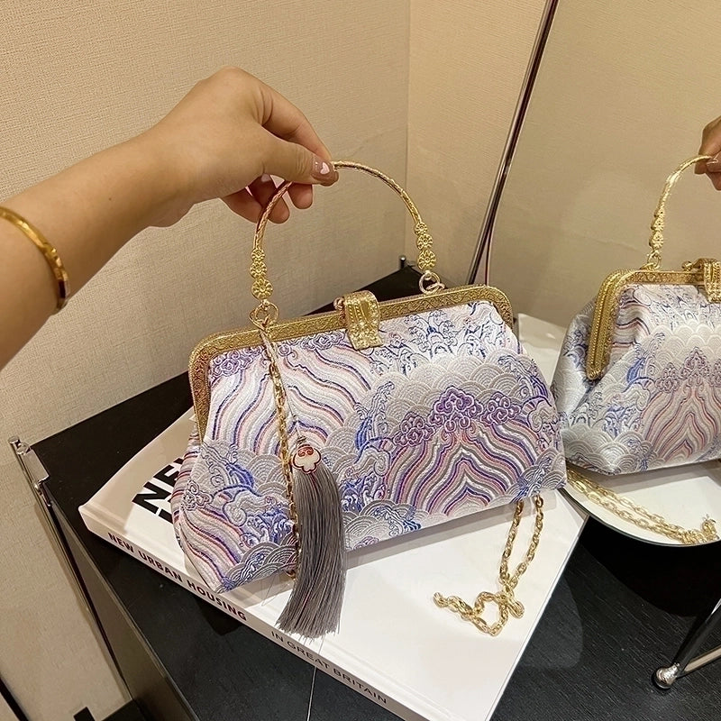 Nylon Flower Embroidery Square Embroidered Evening Bags