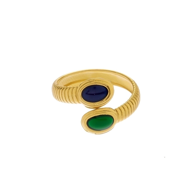 Vintage Style Color Block Stainless Steel 18K Gold Plated Plating Open Rings