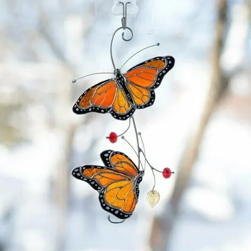 🔥🔥🔥Stained Monarch Butterfly Glass Window Decor