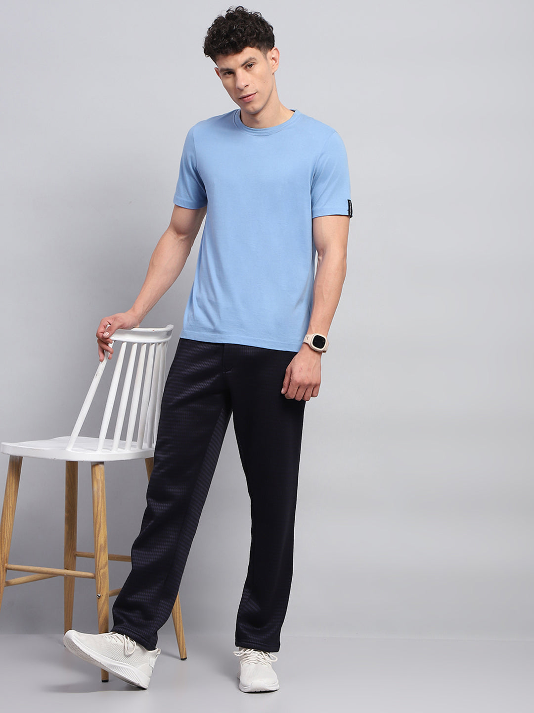 Men Navy Blue Solid Regular Fit Lower