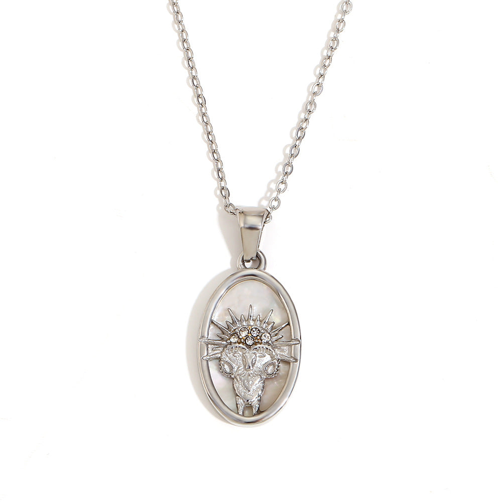 Niche Retro Pendant Stainless Steel 18K Gold Plated Red Agate Love Flower Manta Ray Necklace Female