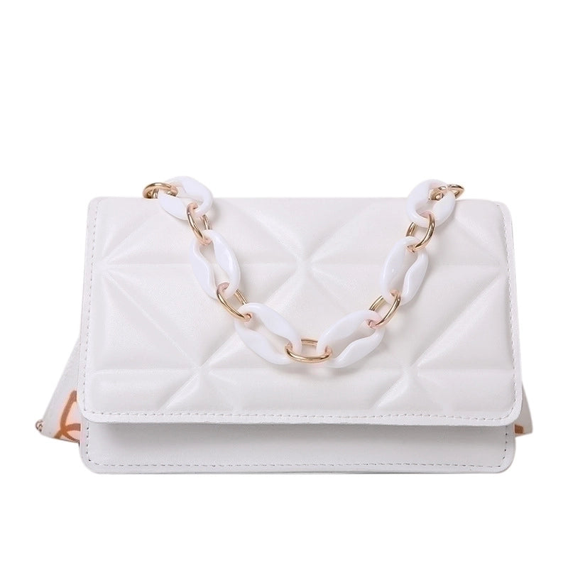Women's Small Pu Leather Solid Color Lingge Fashion Square Magnetic Buckle Crossbody Bag