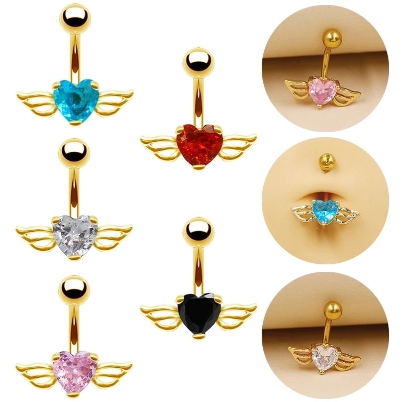 1 Piece Belly Rings Casual Minimalist Heart Shape Wings 316L Stainless Steel  Alloy Inlay Zircon Gold Plated Silver Plated