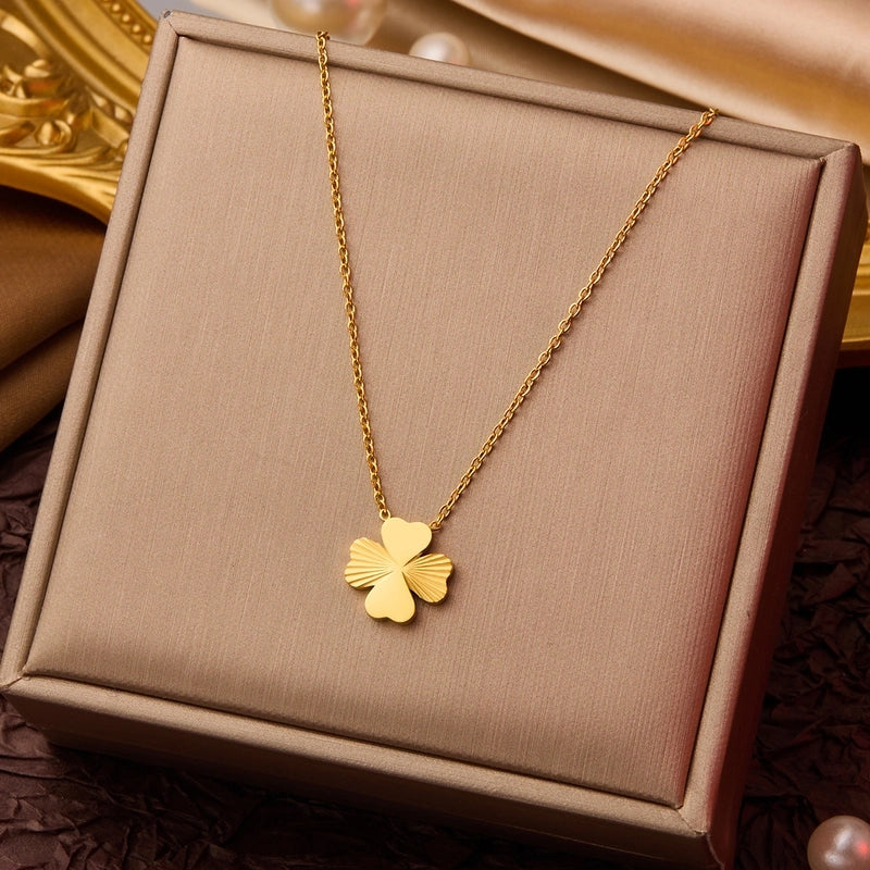 Elegant Minimalist Geometric Flower Bow Knot Titanium Steel Plating Pendant Necklace