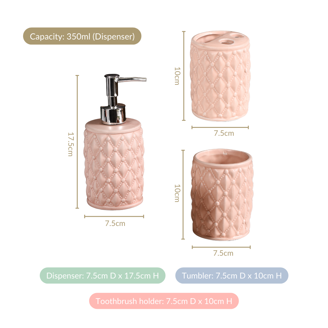 Peach Knit Design Ceramic Bathroom Accessories Set Of 3