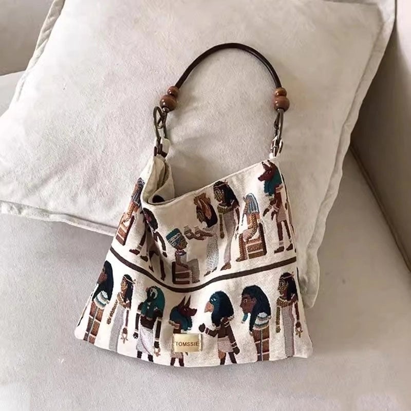Women's Large Canvas Human Vintage Style Magnetic Buckle Canvas Bag