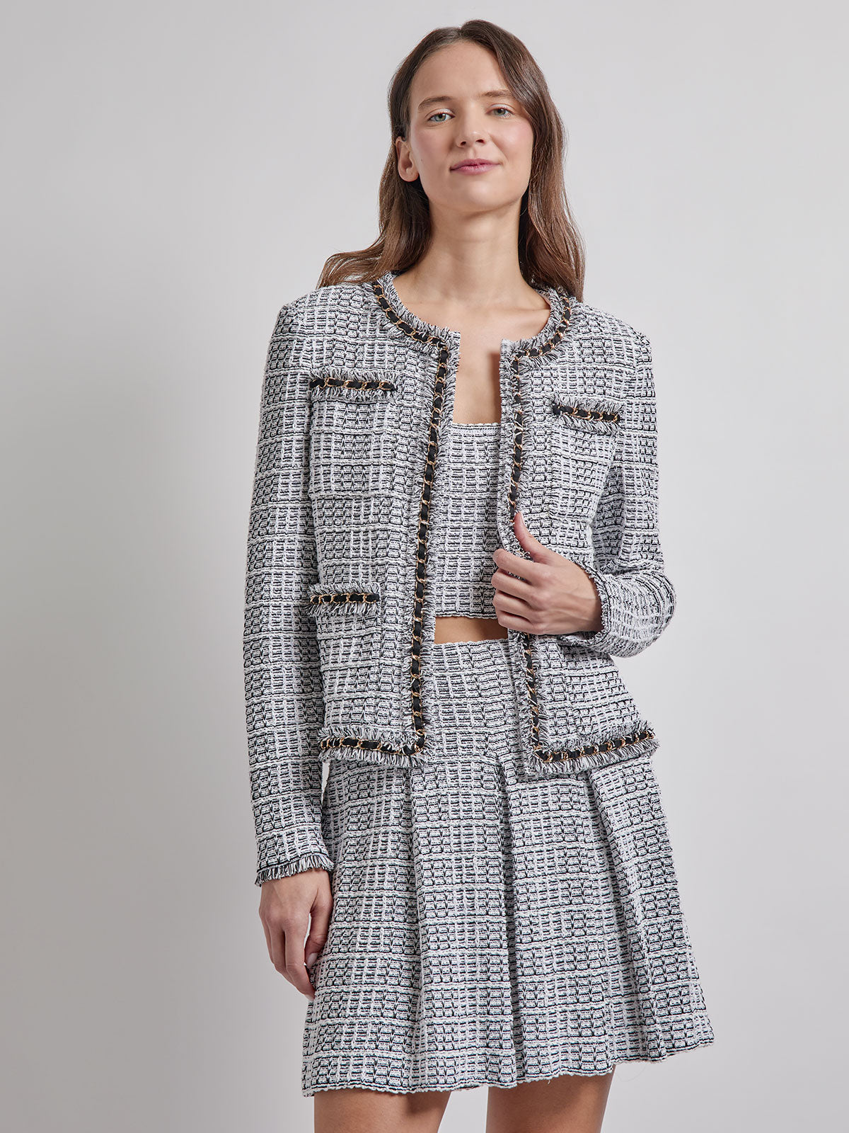 Heritage Chain & Fringe Trim Tweed Knit Jacket - Vanity Fit