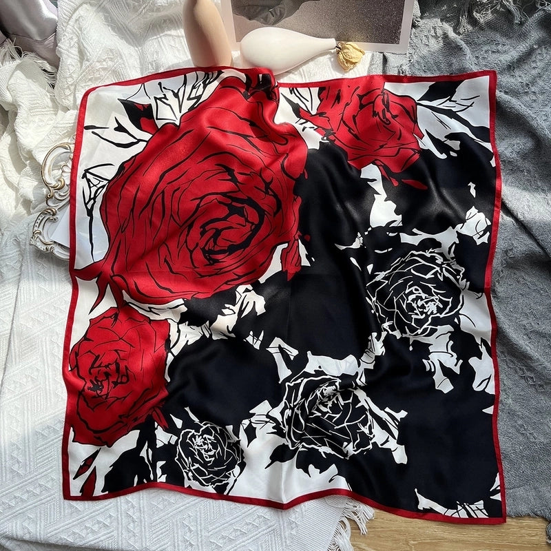 Women's Elegant Minimalist Flower Silk Printing Silk Scarf