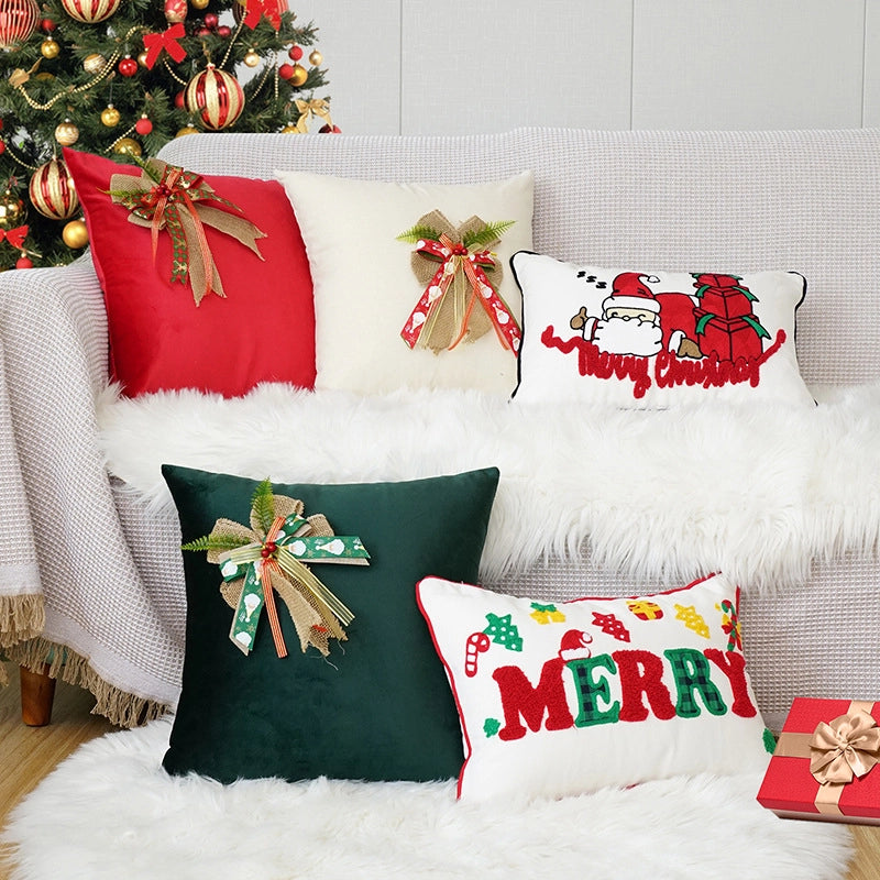 Christmas Cute Christmas Modern Style Letter Bow Knot PP Cotton Throw Pillow Pillow Cases Couch & Sofa Decor