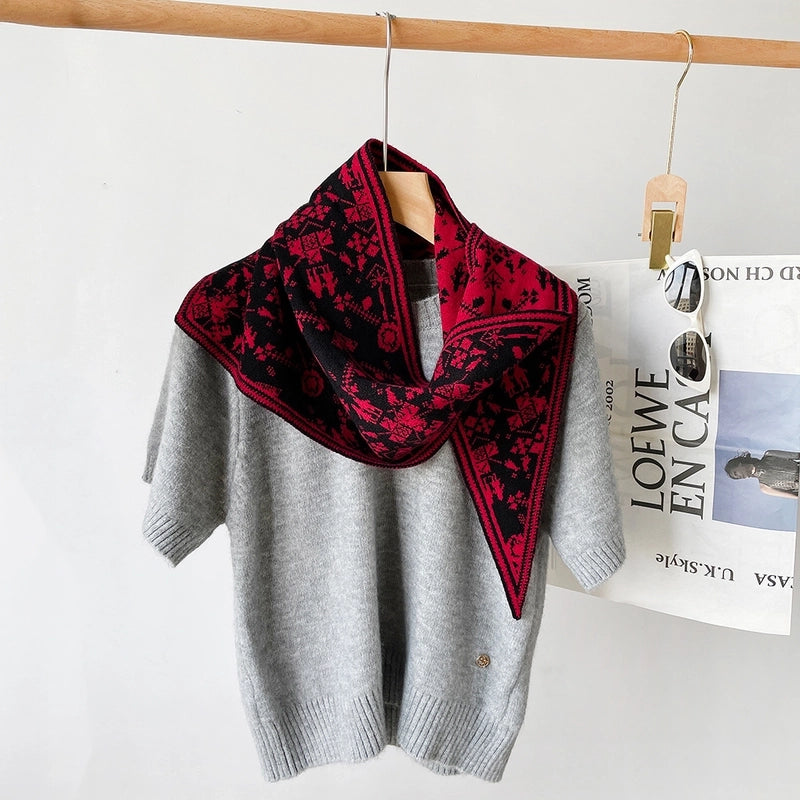 Women's Elegant Color Block Knit Crochet Lace Scarf