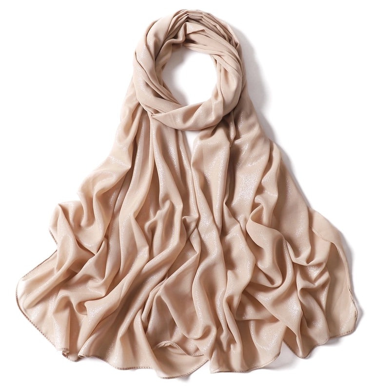 Hot Silver Flash Full Silver Solid Color Pearl Chiffon Long Scarf New Chiffon Turban
