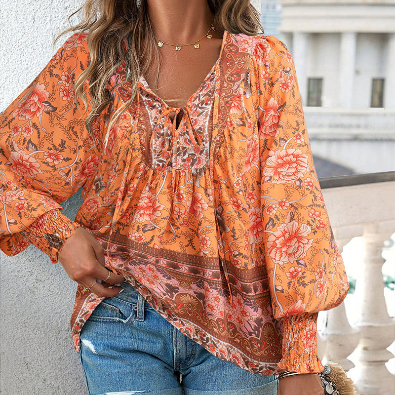 💖Hot Sales-49% OFF✨Women's Fashion Printed v-Neck Long Sleeve Shirt