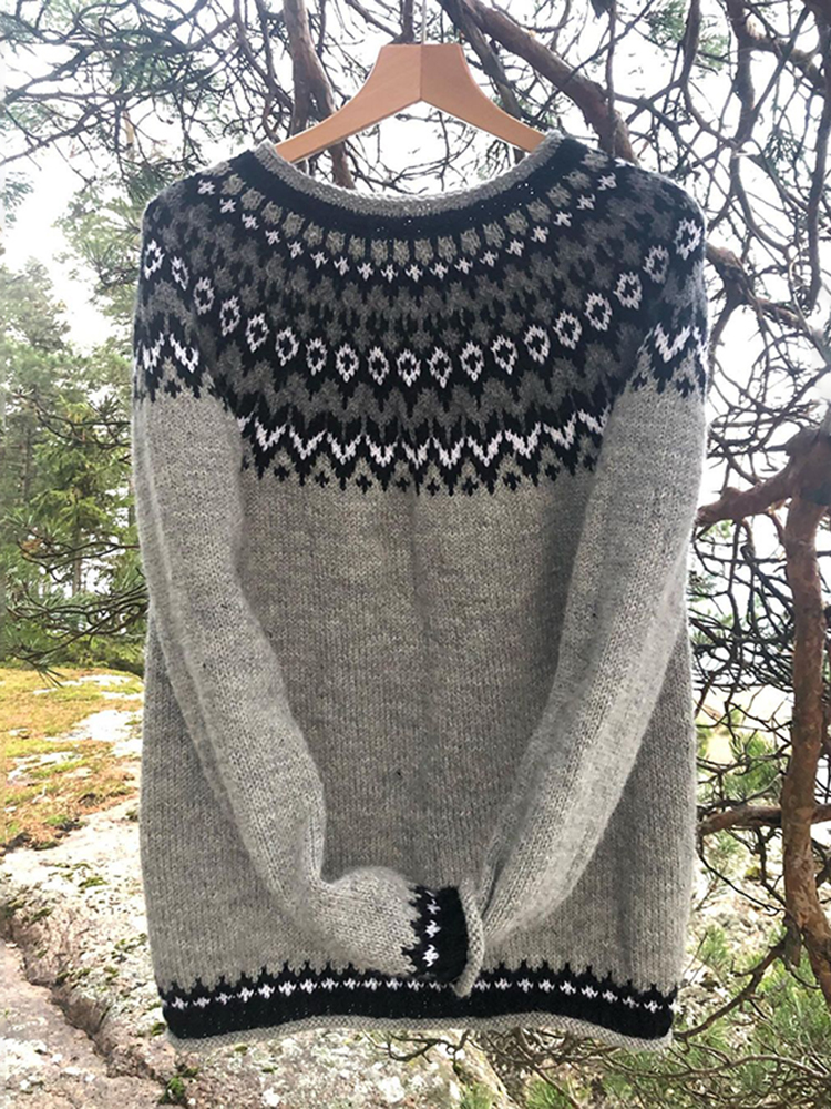 Vintage Warmth Paidan Knit Jacquard Icelandic Crew Neck SweaterUnisex