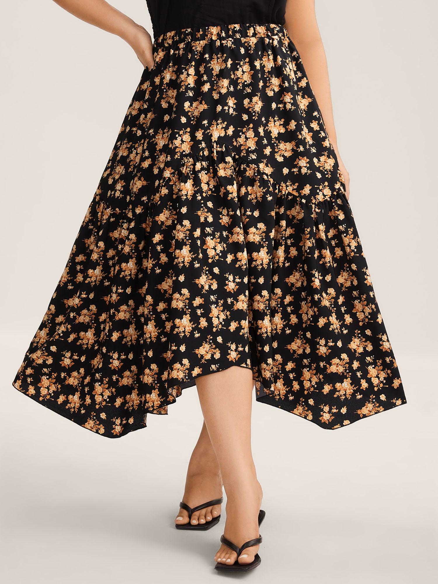 Ditsy Floral High Low Hem Midi Skirt