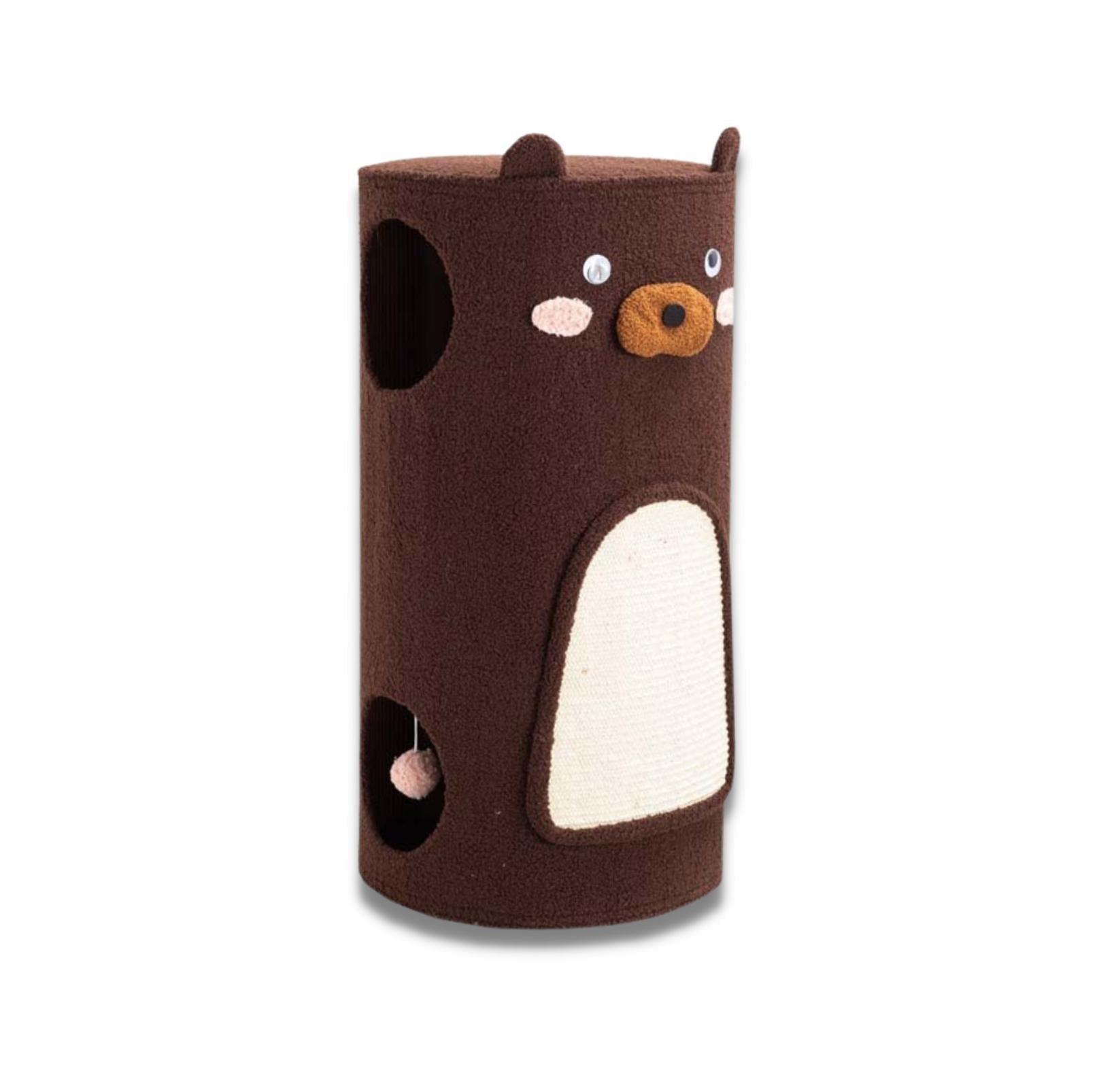 Bear Barrel Cat Scratching Post with Detachable Plush Covering