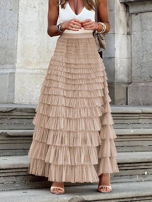 A-Line High Waisted Solid Color Tulle Skirts Bottoms