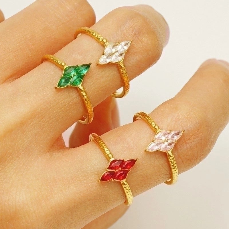 304 Stainless Steel 18K Gold Plated Elegant Retro Plating Inlay Geometric Zircon Open Rings