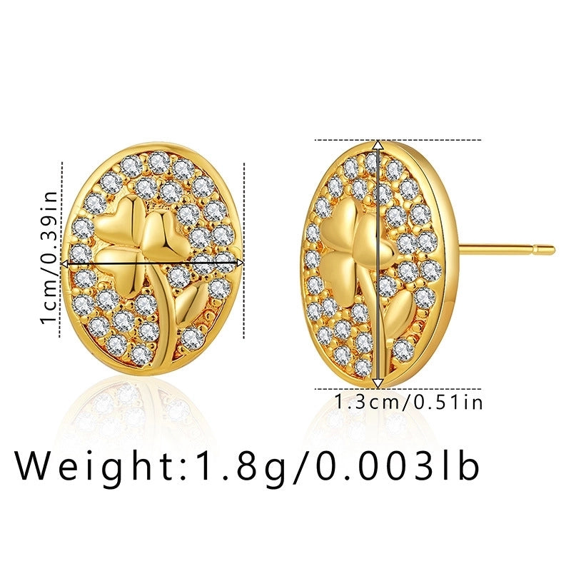 1 Pair Minimalist Geometric Inlay Copper Zircon 18K Gold Plated Ear Studs