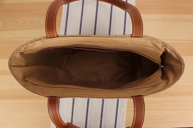 Women's Small Straw Color Block Streetwear Shell Zipper Underarm Bag