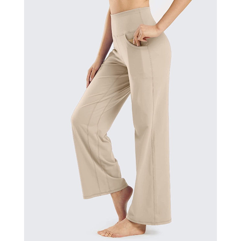 Women Wide Leg Yoga Pants High Waist Stretch Workout Sweatpants With Pockets Casual Straight Leg Pants