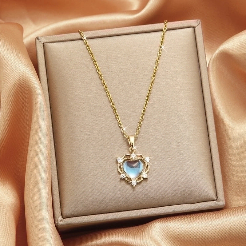 3 Pieces Lady Heart Shape Flower Titanium Steel Plating Inlay Zircon Gold Plated Pendant Necklace