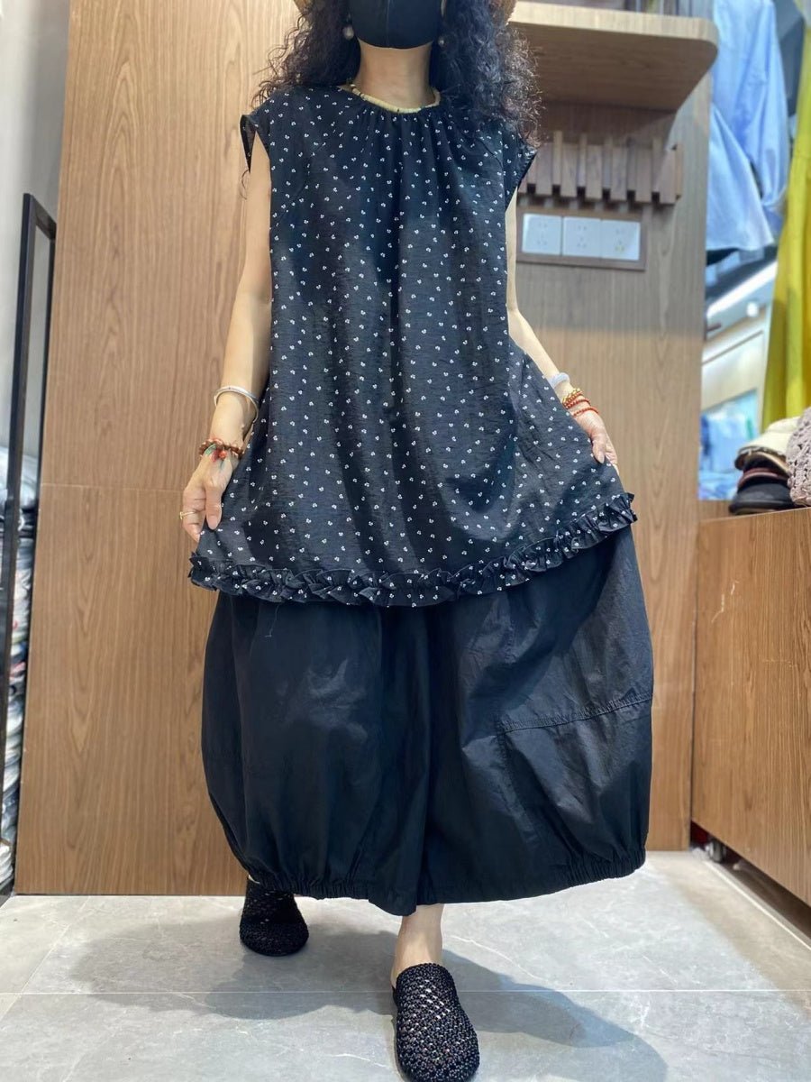 Women Summer Casual Dot O-Neck Cotton Vest