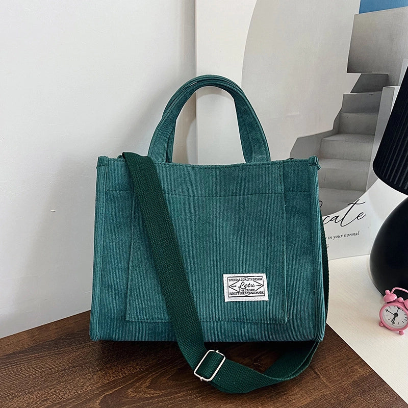Women's Medium Corduroy Solid Color Streetwear Square Magnetic Buckle Shoulder Bag Handbag Crossbody Bag