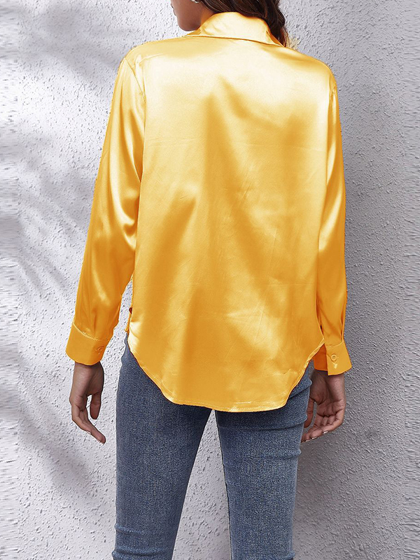 Long Sleeves Loose Solid Color Lapel Blouses&Shirts Tops