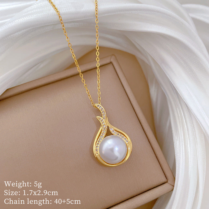 Fishtail Pearl Full Diamond Fashion Gorgeous Full Diamond Necklace Female Versatile Clavicle Chain Titanium Steel