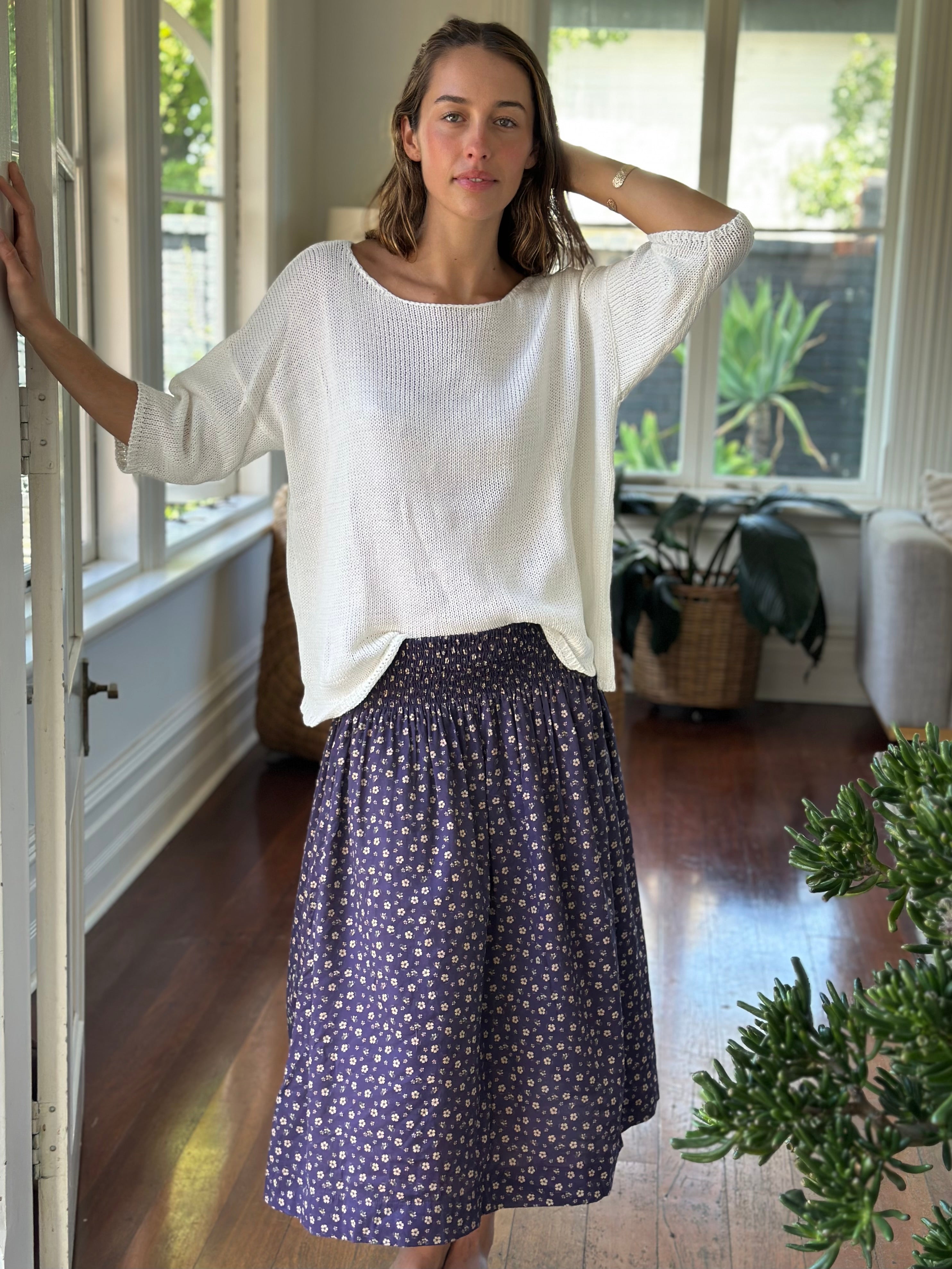lola skirt - blueberry  floral cotton
