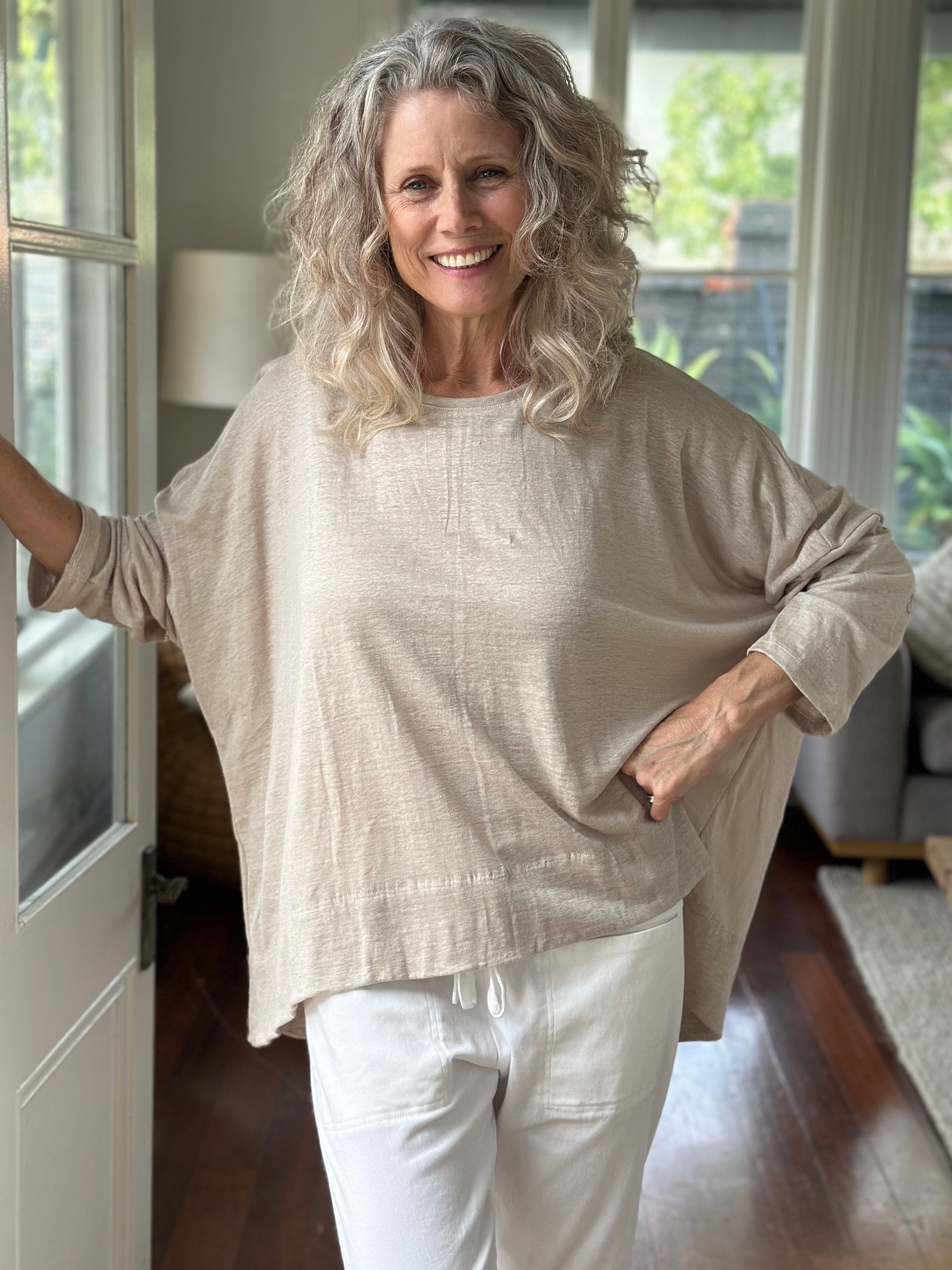 nina top - natural linen knit