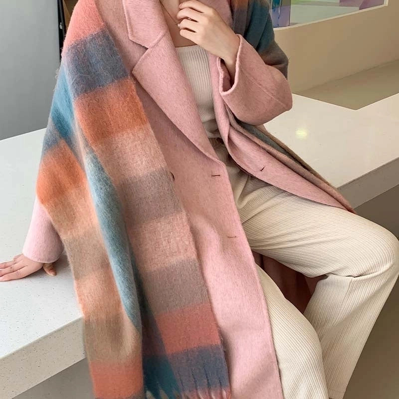 Popular Spring And Winter AC Scarf Warm Thickened Color Plaid Scarf Scarf Shawl Fashionable Western Style Outer Wear