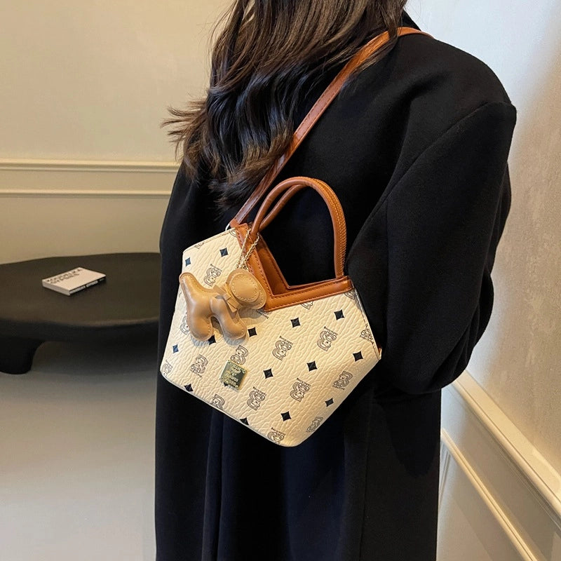 Women's Small PU Geometric Elegant Basic Sewing Thread Bucket Zipper Bucket Bag