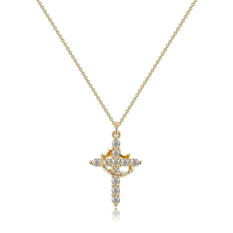 Minimalist Cross Titanium Steel Zircon 18K Gold Plated Plating Inlay Pendant Necklace