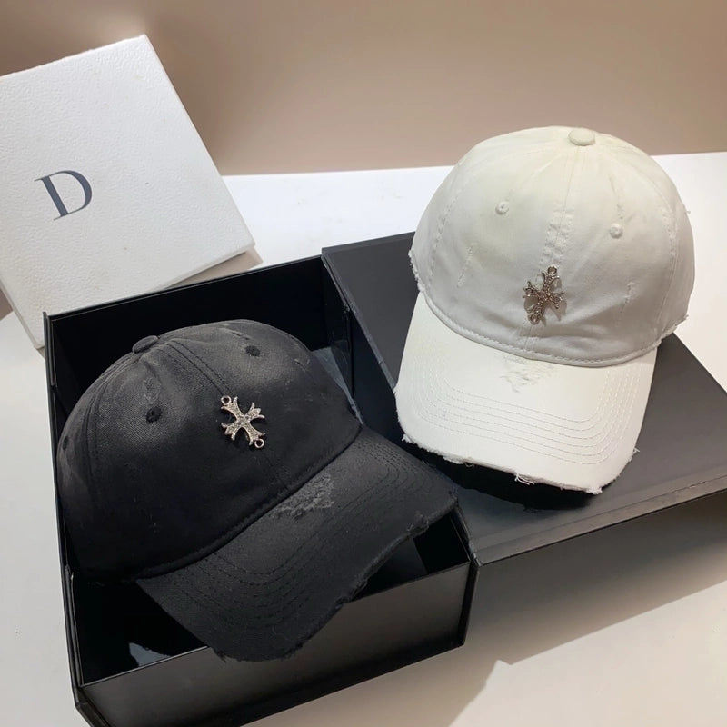 Women's Retro Streetwear Cross Rhinestone Curved Eaves Baseball Cap